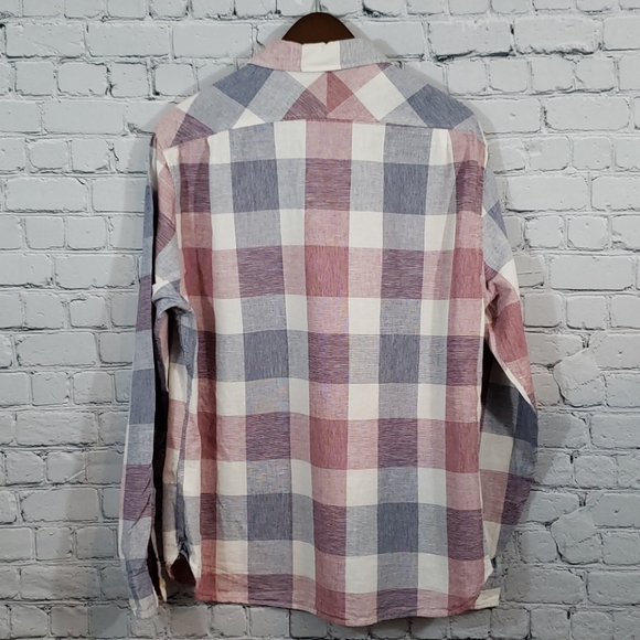 Lightweight plaid cotton linen long sleeve men's L - Picture 3 of 3